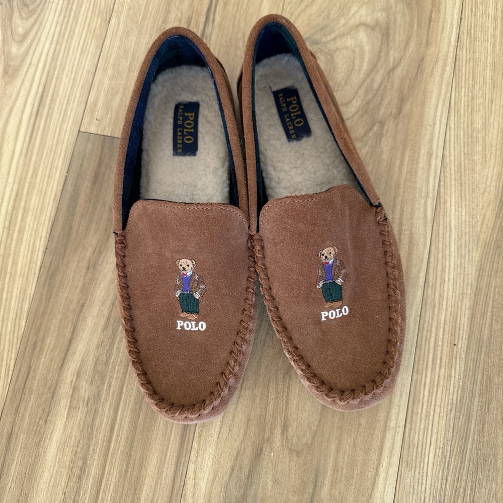 Polo by Ralph Lauren Tan Bear Embroidered Loafers